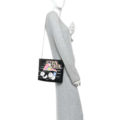 Chanel Satin Sequin Pearl Crystal Roller Skate Quilted Clutch With Chain Black Multicolor 2 of 11