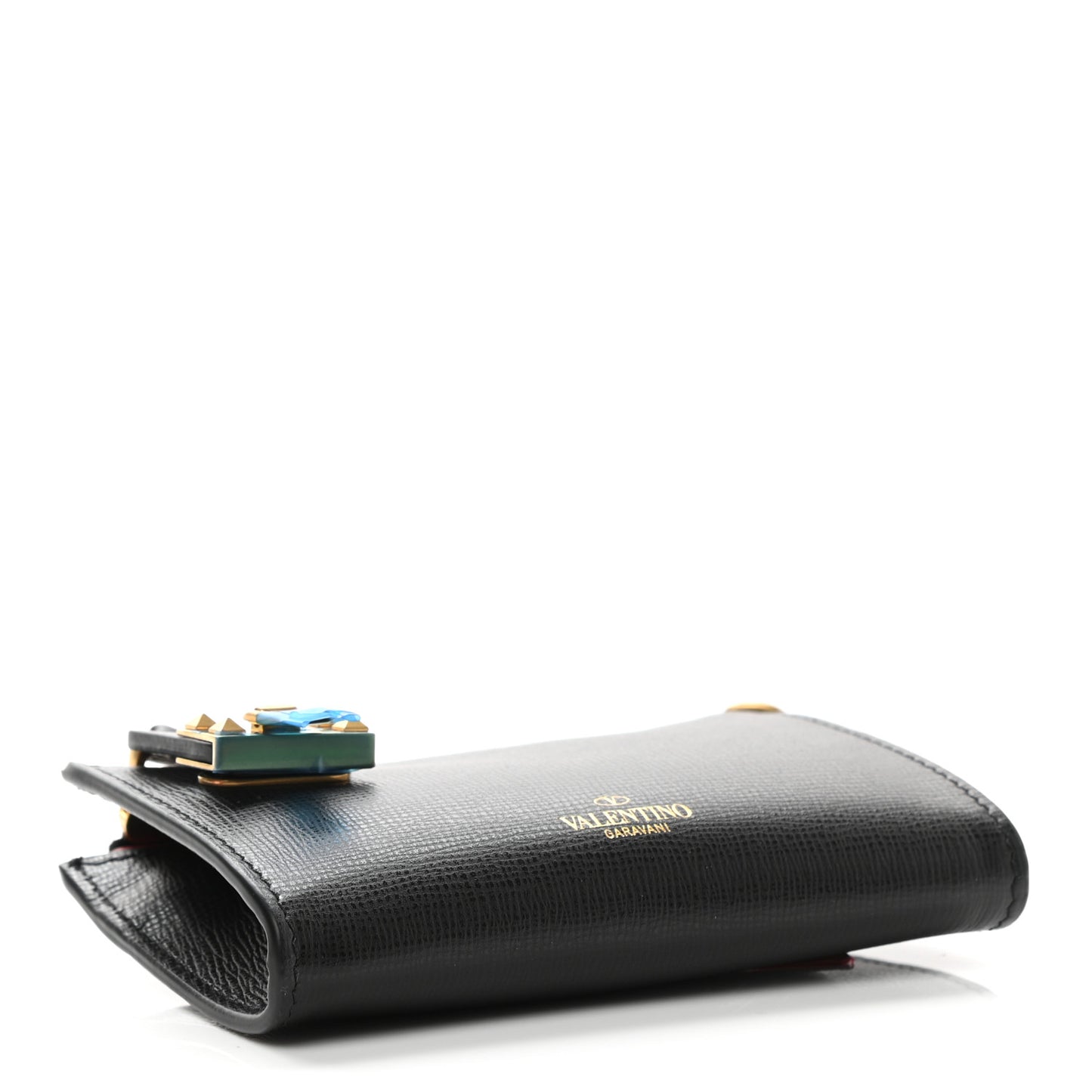 Grained Calfskin Flip Lock Coin Case Card Holder Black