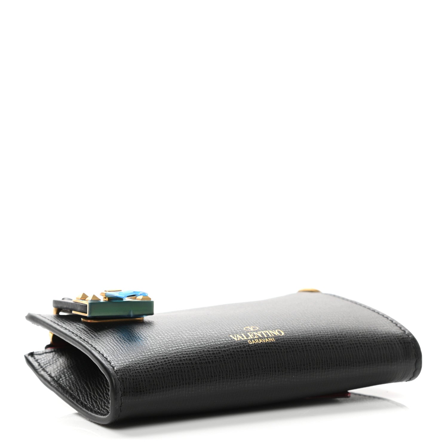 Valentino Garavani Grained Calfskin Flip Lock Coin Case Card Holder Black 4 of 6
