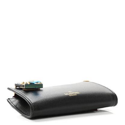 Valentino Garavani Grained Calfskin Flip Lock Coin Case Card Holder Black 4 of 6