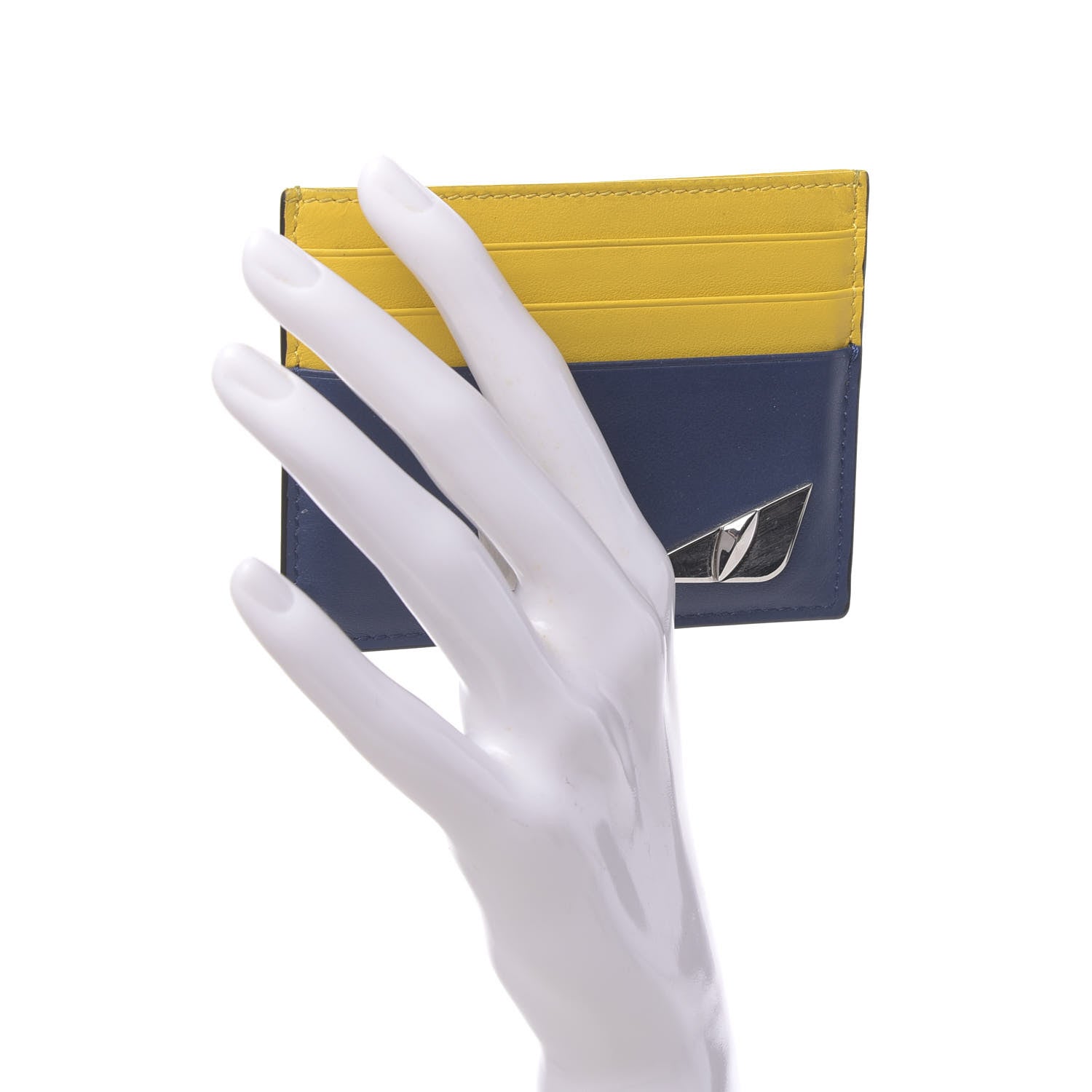 Fendi Vitello Century Bi-Color Metal Monster Eyes Card Holder True Blue Sunflower 2 of 9