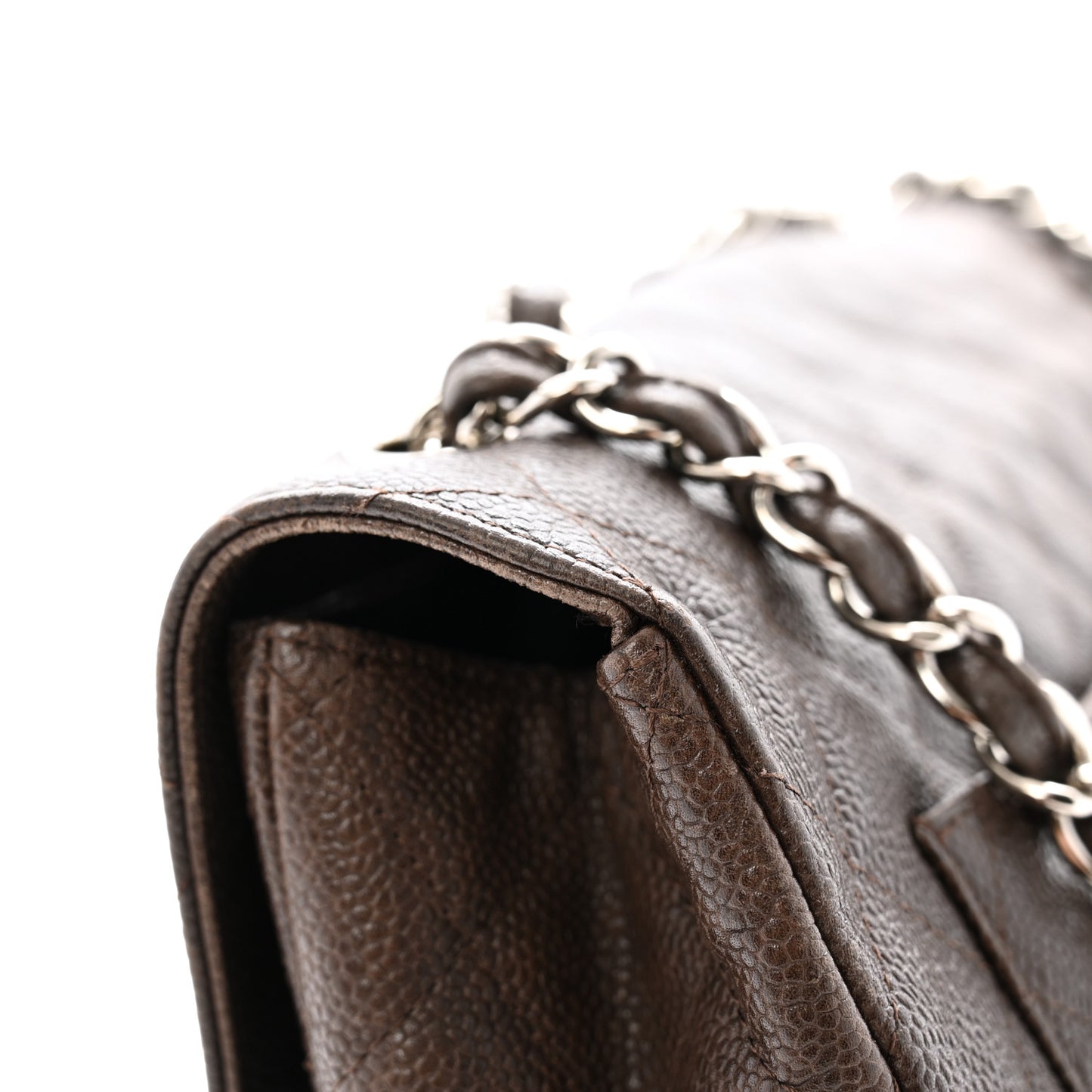 Caviar Quilted Jumbo Single Flap Dark Brown