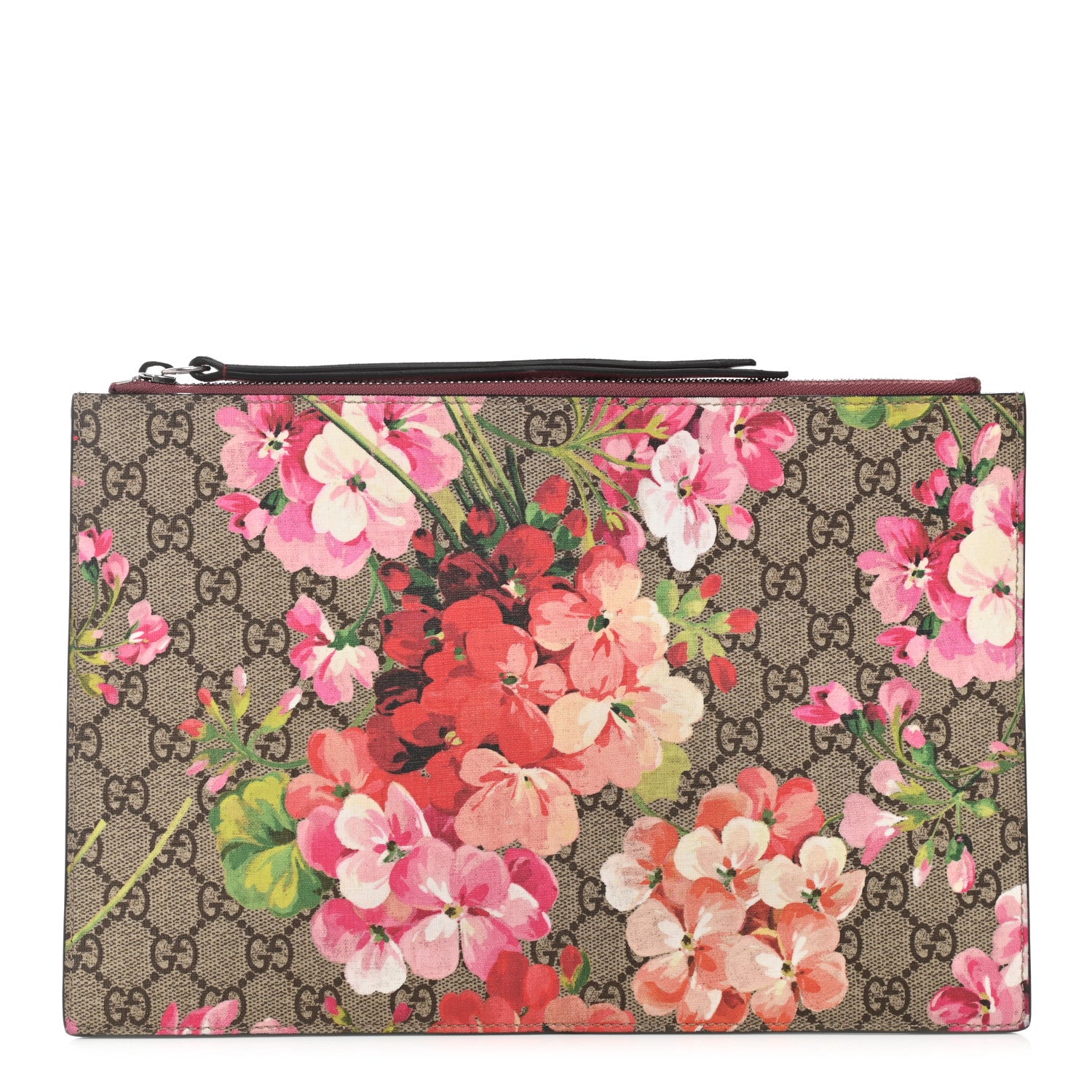 Gucci GG Supreme Monogram Blooms Suede Large Zip Pouch Beige Multicolor Dry Rose 1 of 8
