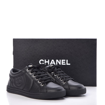 Chanel Oily Calfskin Pearl Low Top CC Sneakers 37.5 Black 9 of 9