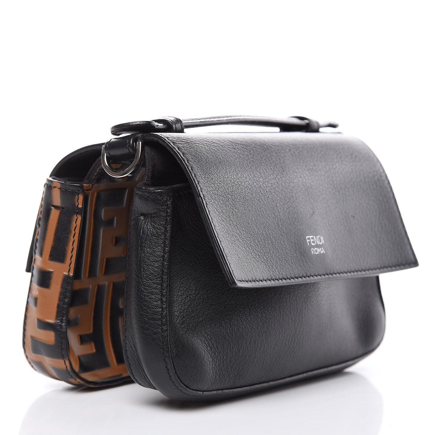 Vitello Dolce F is Fendi FF Embossed Micro Double Baguette Tobacco Black