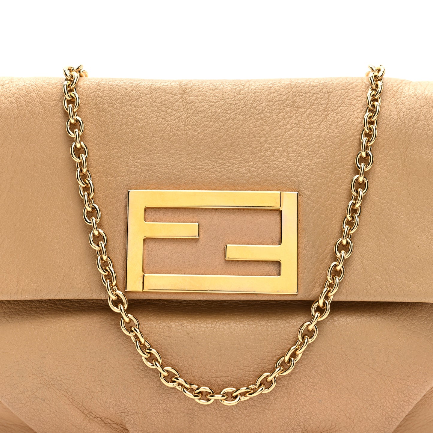 Vitello Flamingo Enamel Fendista Pouchette Crossbody Beige