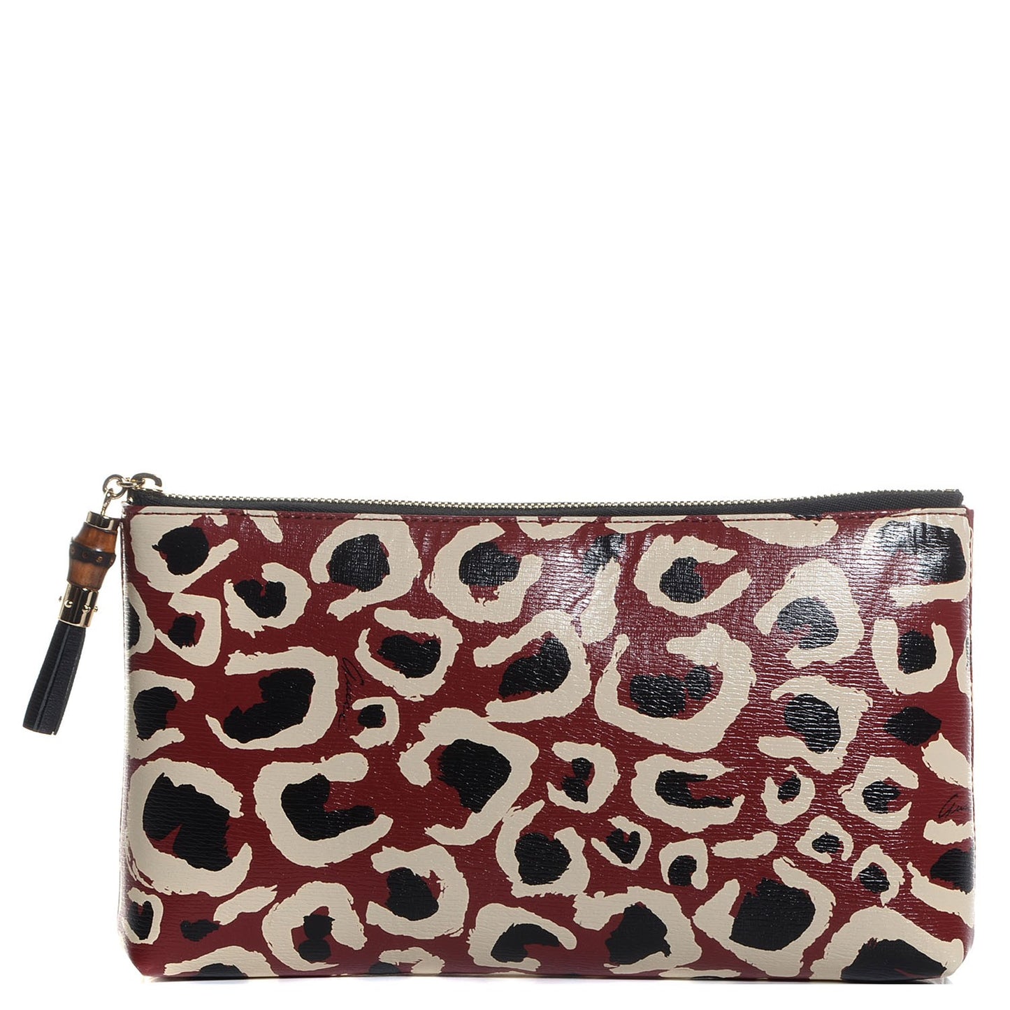 Leopard Print Leather Large Pouch