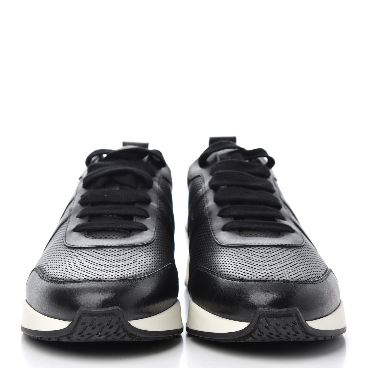 Calfskin Perforated Mens Starter Sneakers 45.5 Black