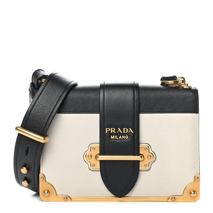 Prada City Calf Saffiano Cahier Bag Talco Black 1 of 7