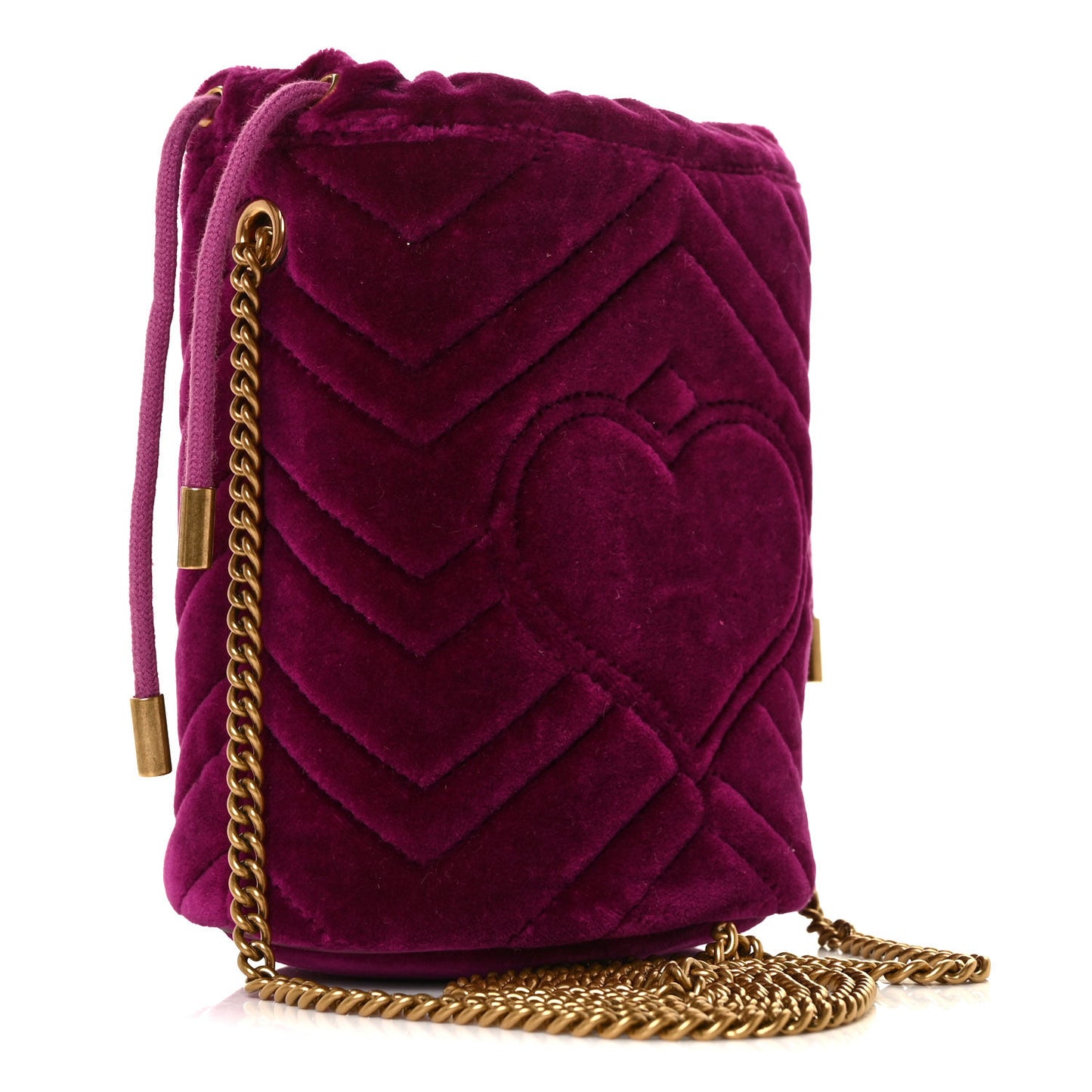 Velvet Matelasse Mini GG Marmont 2.0 Bucket Bag Fuchsia Violet Cyclamen