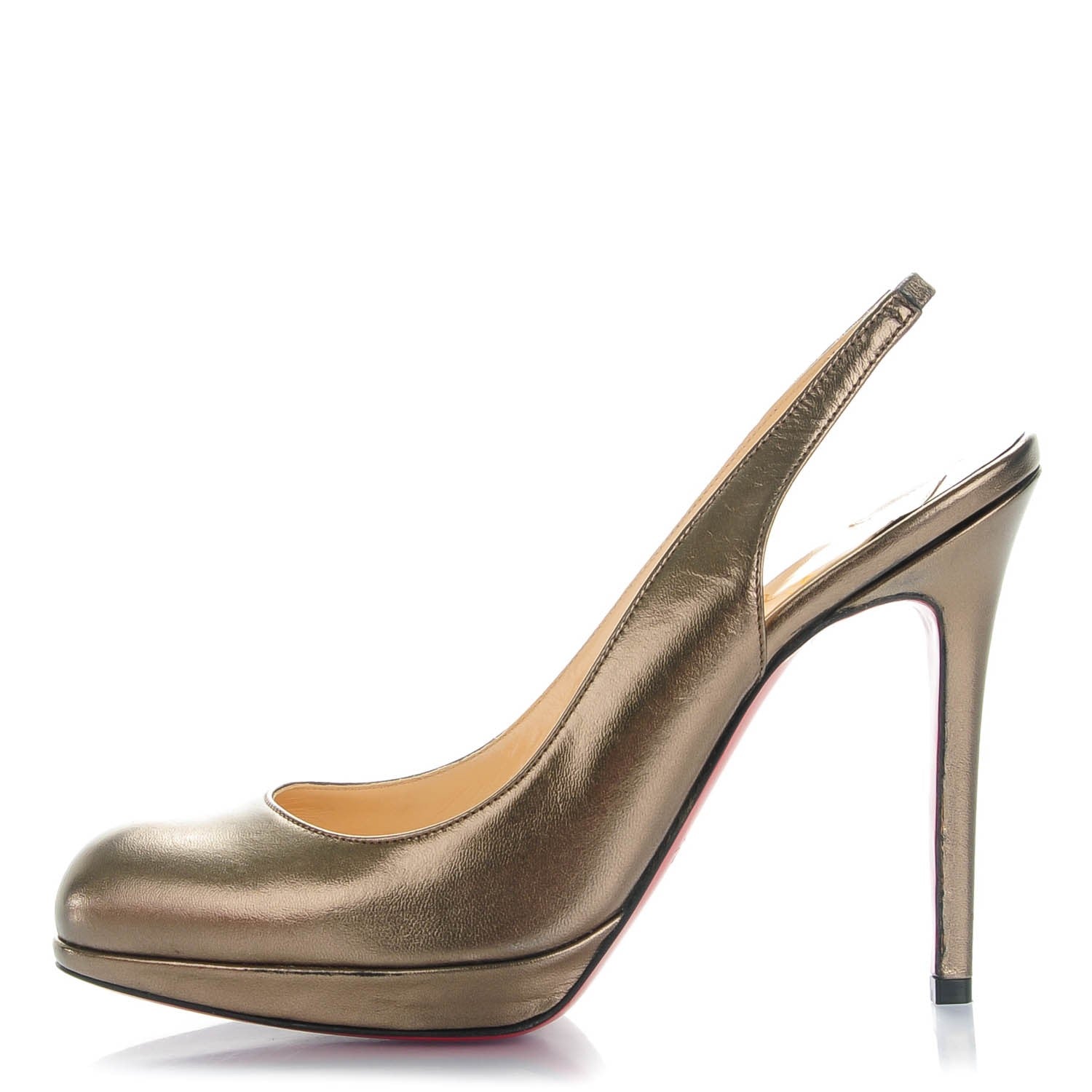 Christian Louboutin Laminated Nappa Scissor Girl 120 Platform Slingback Pumps 37.5 Bronze 1 of 7