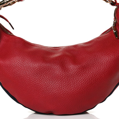 Gucci Pebbled Calfskin Web Bamboo Ring Hobo Red 9 of 12