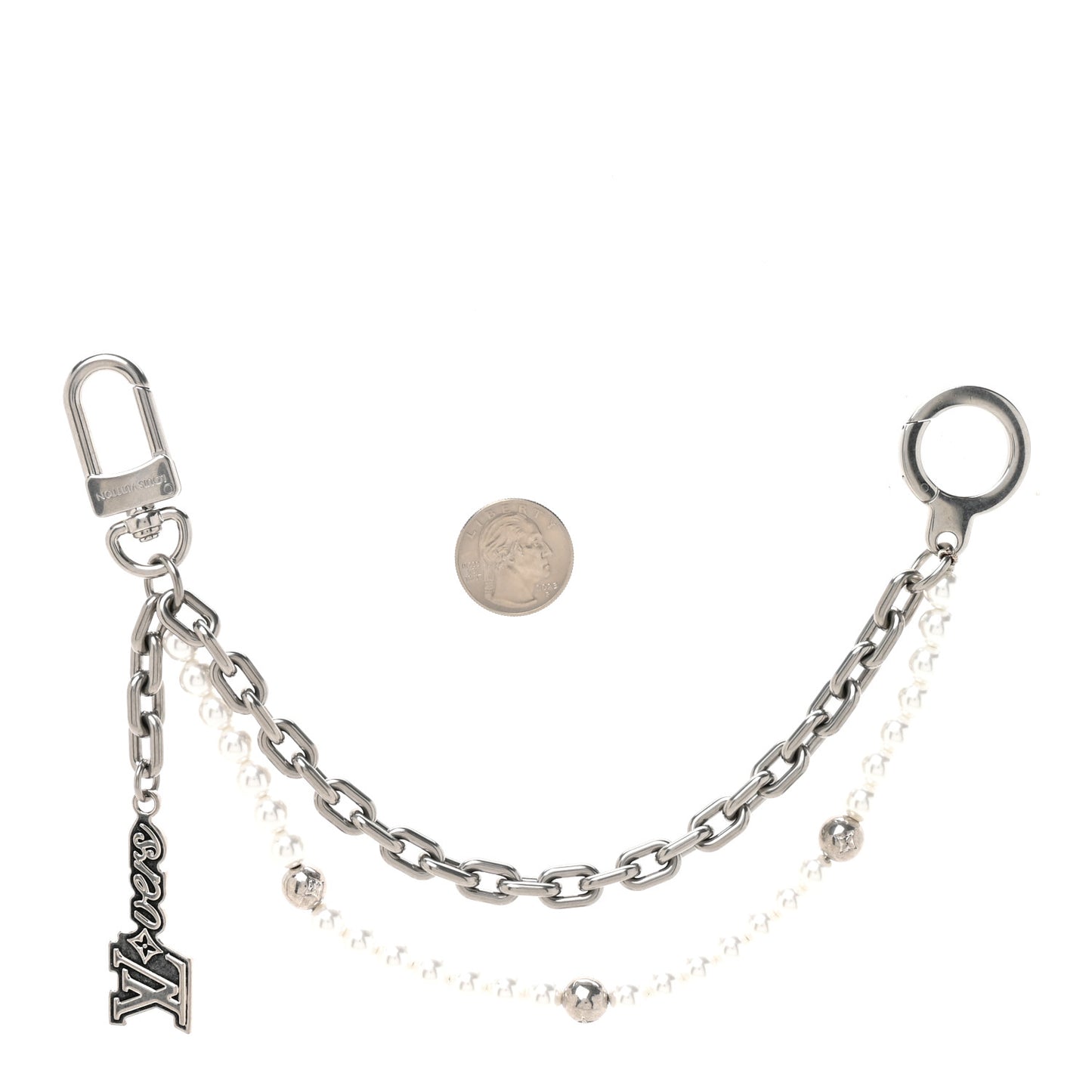 Metal Pearls Mini Chain Belt Bag Charm Silver