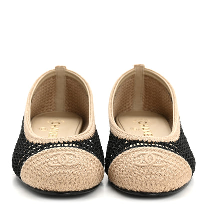 Chanel Raffia Cap Toe Ballerina Flats 39.5 Black Beige 3 of 11