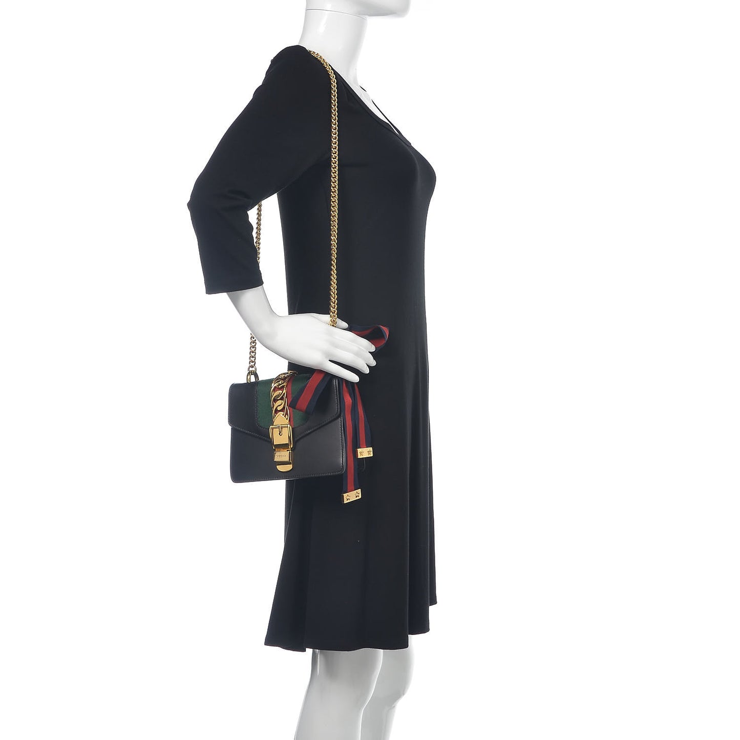 Calfskin Mini Sylvie Chain Shoulder Bag Black