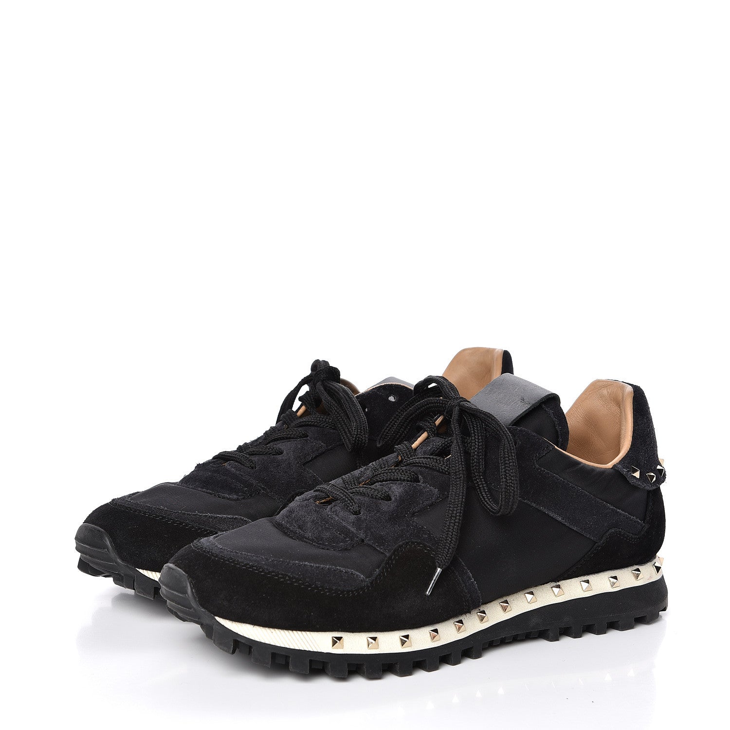 Valentino Garavani Suede Nylon Camouflage Womens Soul Rockstud Sneakers 37.5 Black 3 of 10