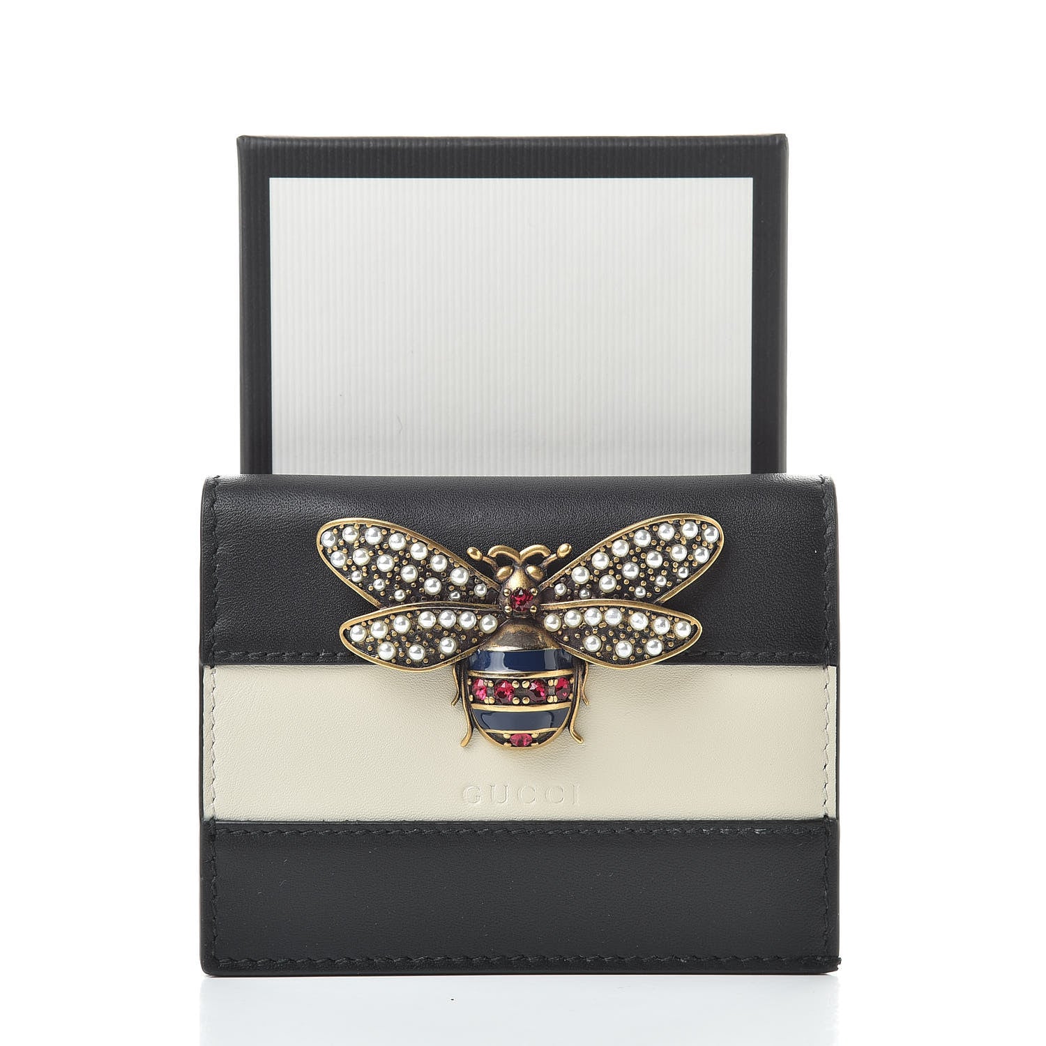 Gucci Calfskin Queen Margaret Card Case Wallet Black Mystic White 9 of 9