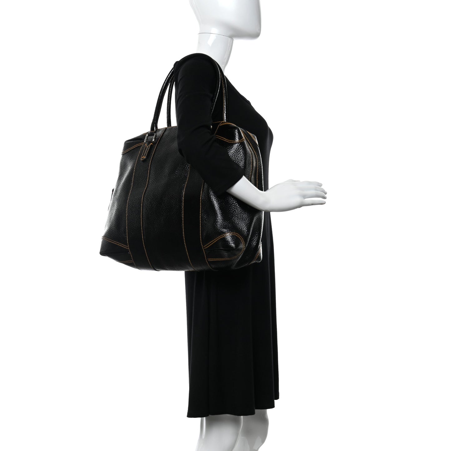 Grained Calfskin Large B Mix Tote Black