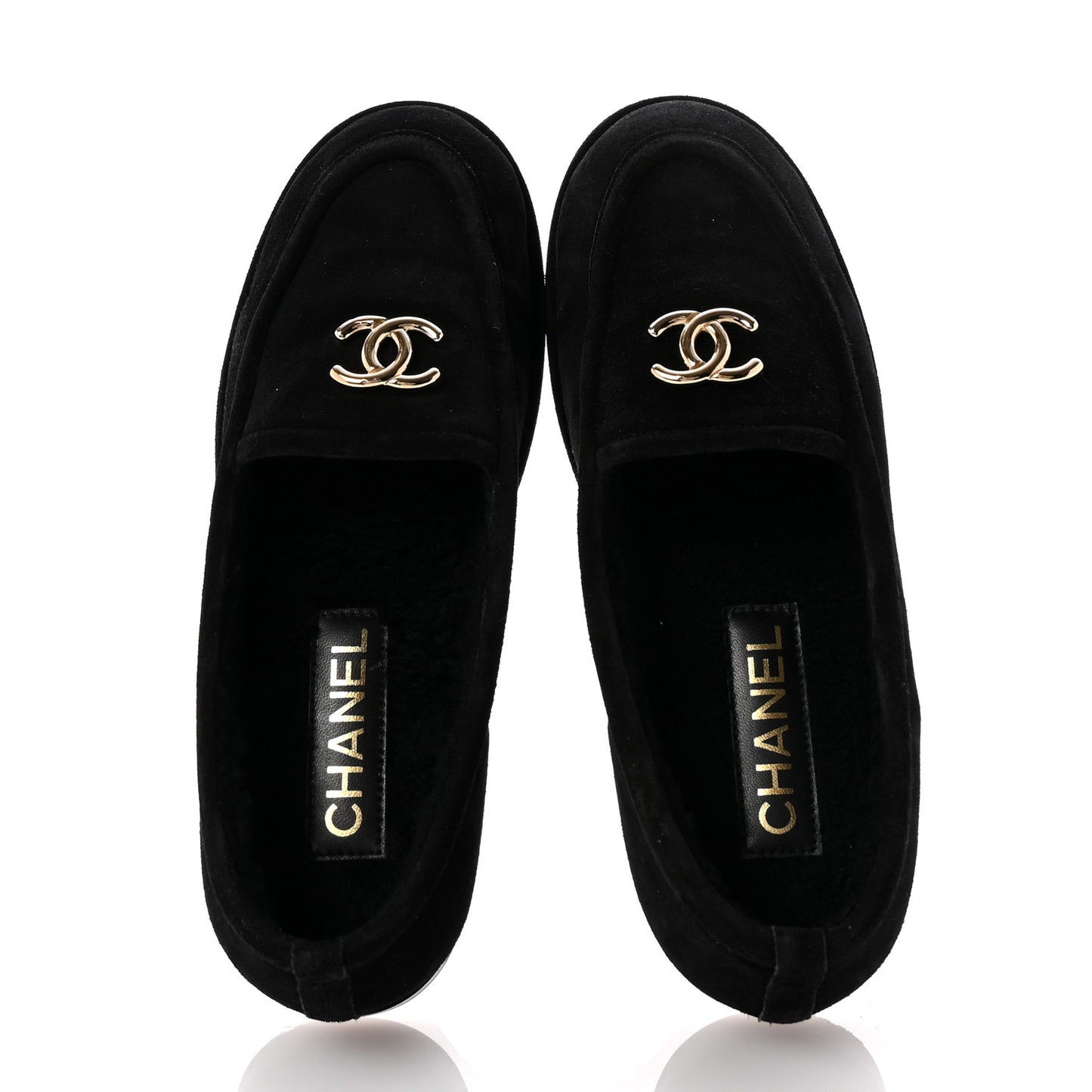 Suede Calfskin CC Loafers 38 Black