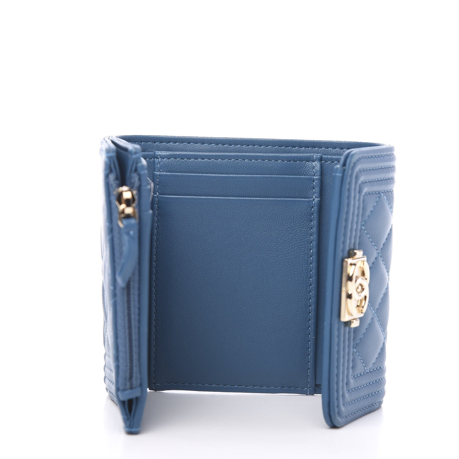 Chanel Lambskin Quilted Compact Boy Wallet Blue 4 of 8