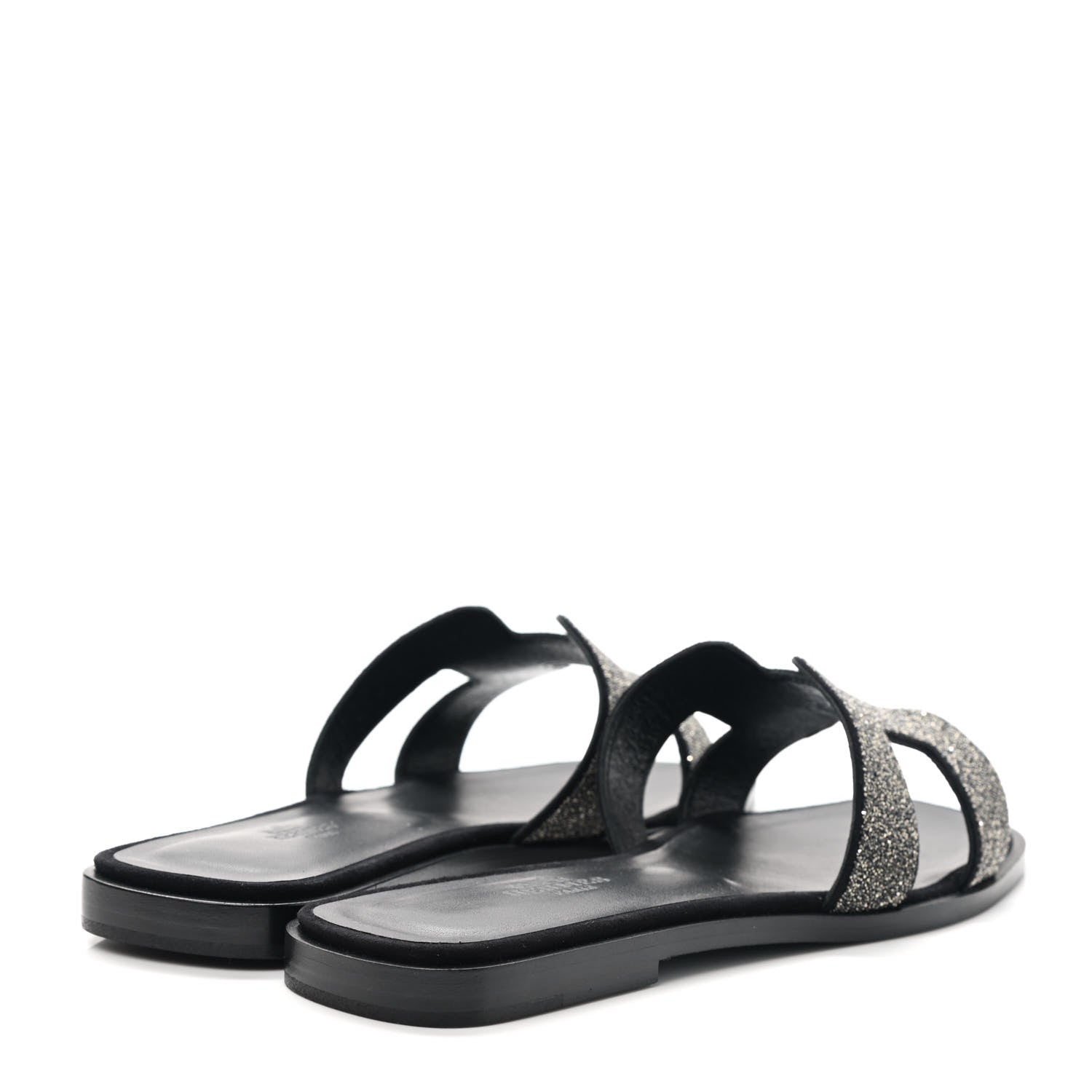 Hermes Velvet Goatskin Crystal Beads Oran Sandals 36.5 Gris Argente Black 4 of 9