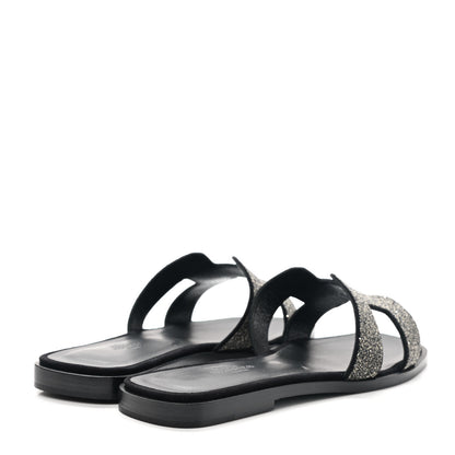 Hermes Velvet Goatskin Crystal Beads Oran Sandals 36.5 Gris Argente Black 4 of 9