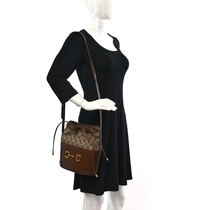 Gucci Monogram Textured Calfskin Horsebit 1955 Drawstring Bucket Bag Beige Brown Sugar 2 of 9