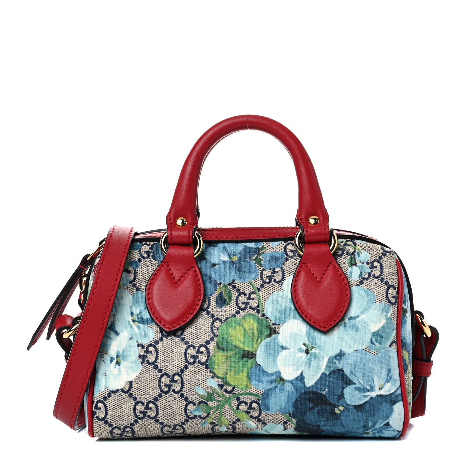 Gucci GG Supreme Monogram Blooms Mini Boston Navy Blue Hibiscus 1 of 14