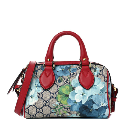 Gucci GG Supreme Monogram Blooms Mini Boston Navy Blue Hibiscus 1 of 14