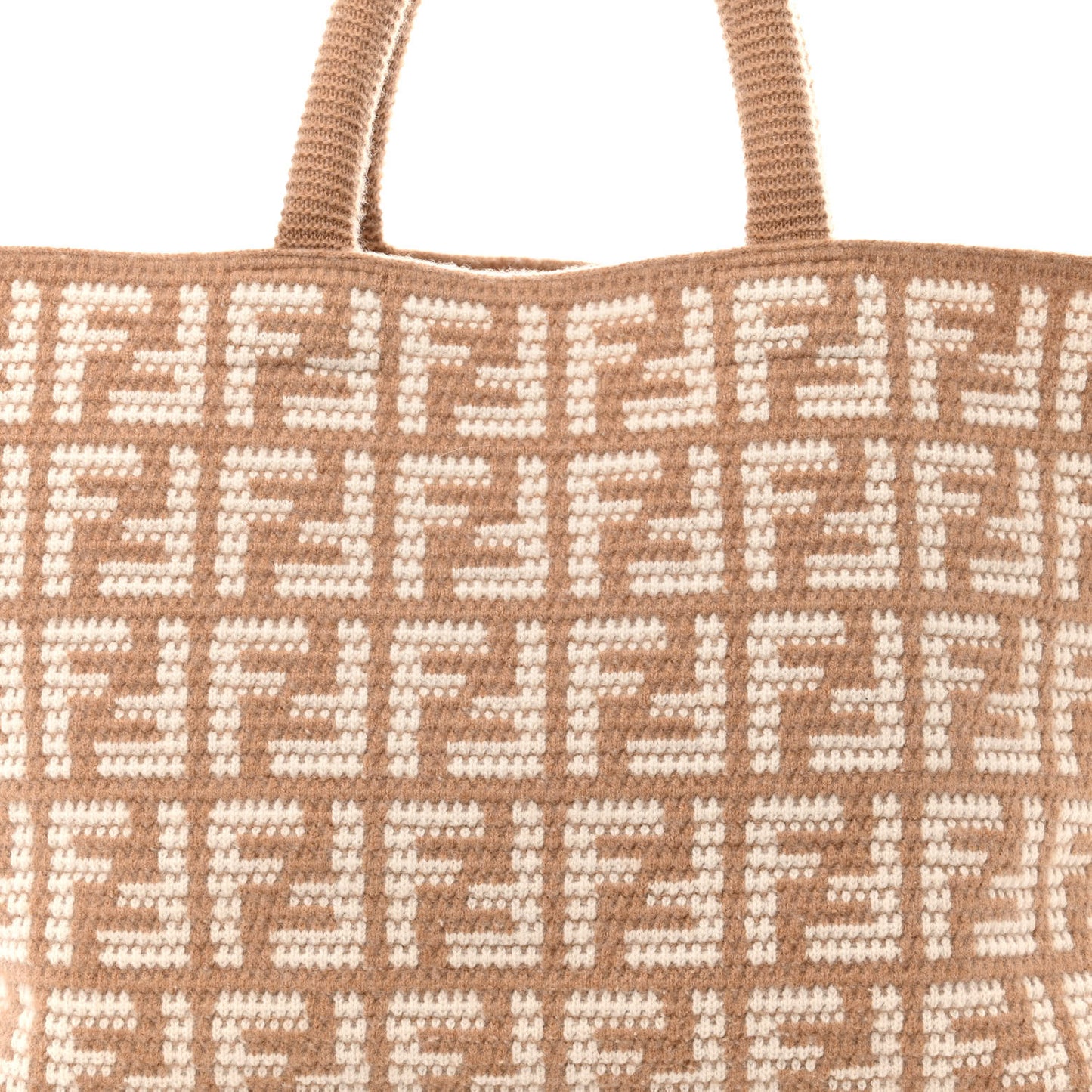 Cashmere Knit FF Large Shopper Tote Cammello