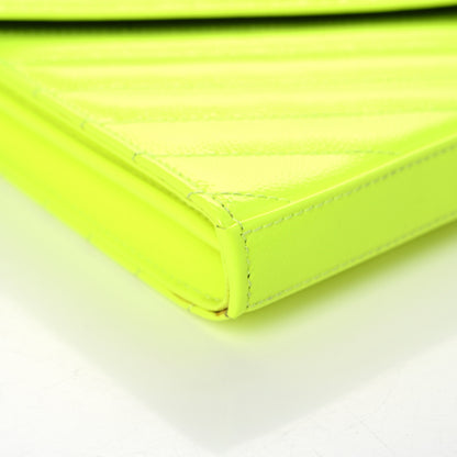 Saint Laurent Patent Grain De Poudre Matelasse Chevron Monogram Chain Wallet Neon Yellow 7 of 15