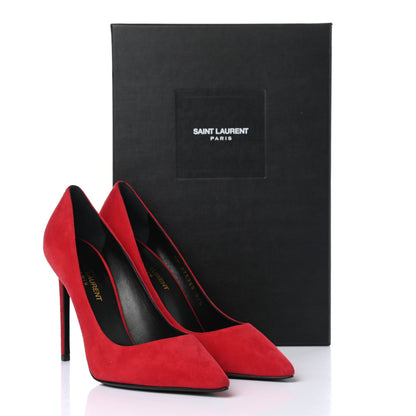 Saint Laurent Kid Scamosciato Classic Paris 105 Skinny Pumps 37.5 New Red 12 of 12