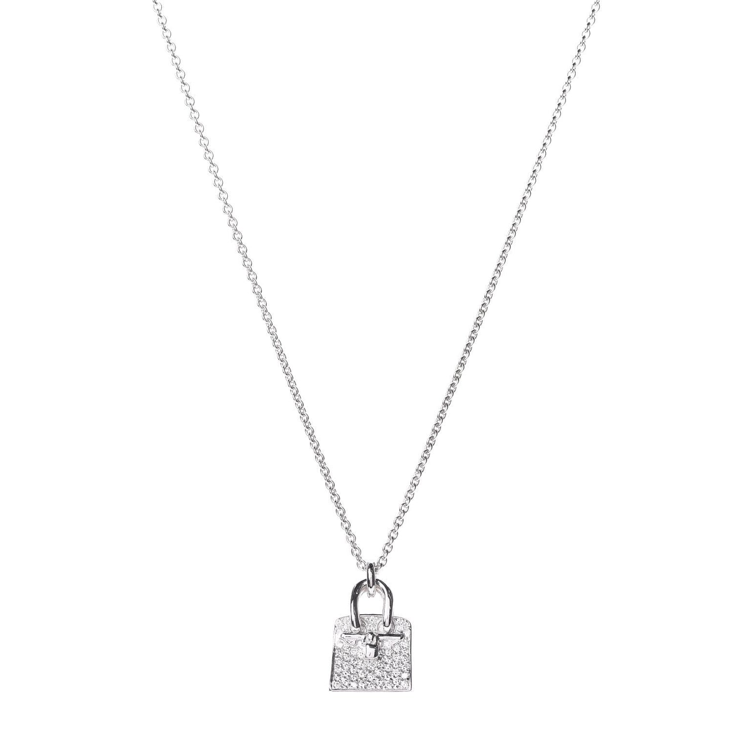 18K White Gold Diamond Birkin Amulette Pendant Necklace