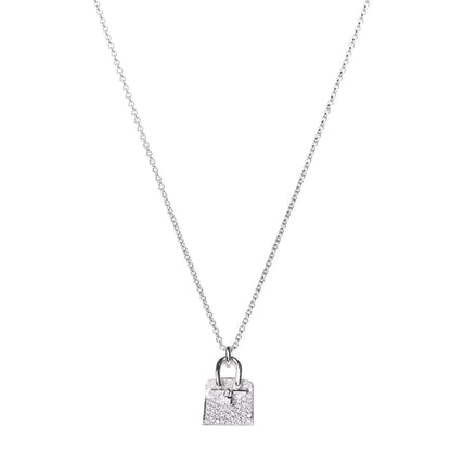 Hermes 18K White Gold Diamond Birkin Amulette Pendant Necklace 1 of 6