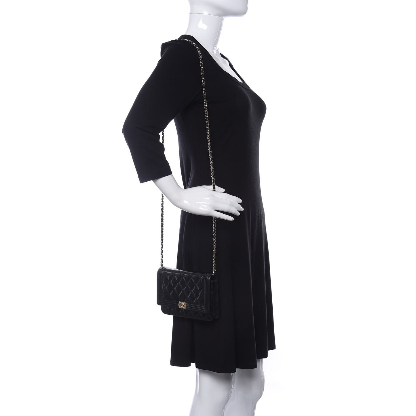 Patent Calfskin Quilted Boy Wallet On Chain WOC Black