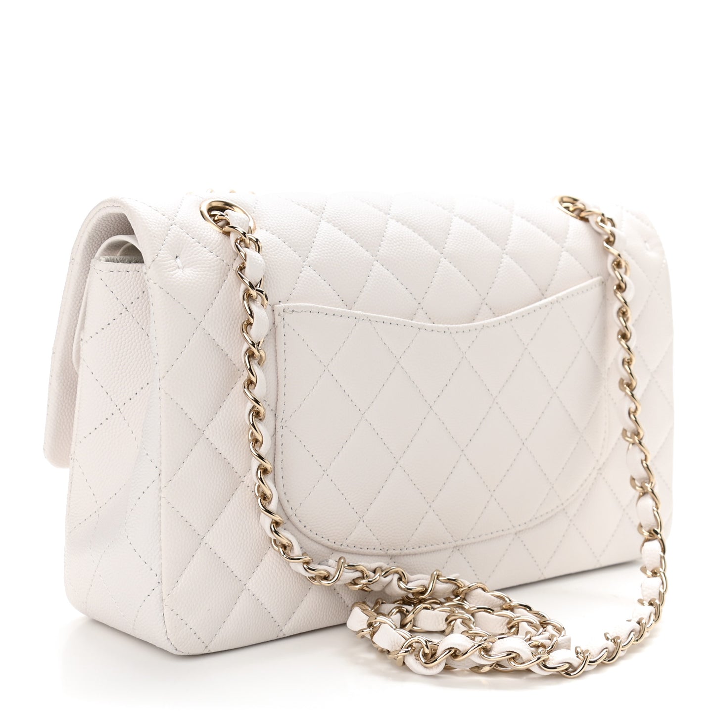 Caviar Quilted Medium Double Flap White