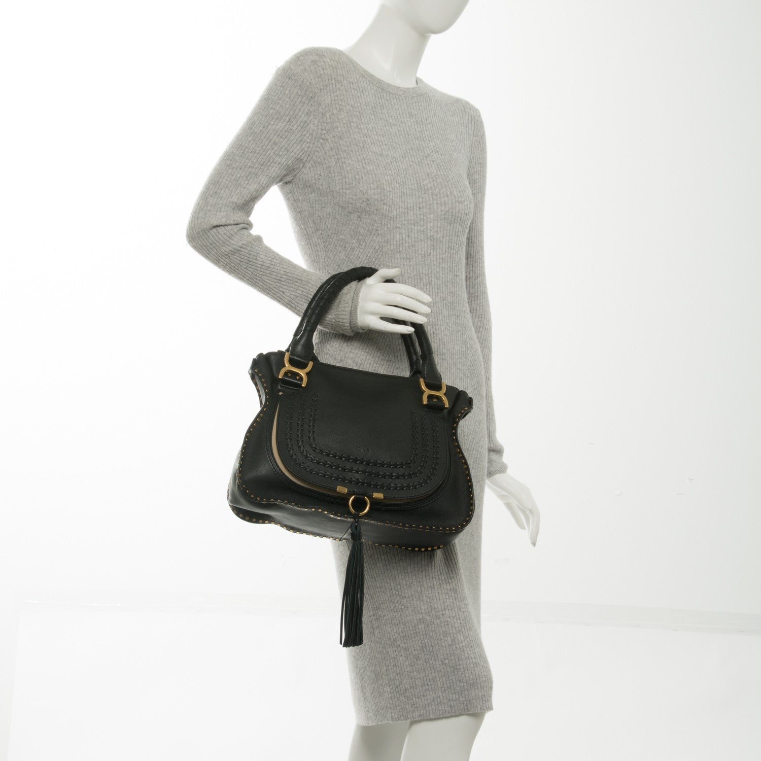 Chloe Calfskin Braided Medium Marcie Satchel Black 4 of 11