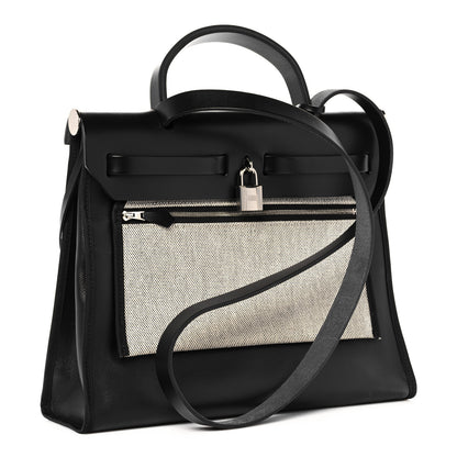 Hermes Toile H Berline Vache Hunter Herbag Zip PM 31 Black Ecru 4 of 13