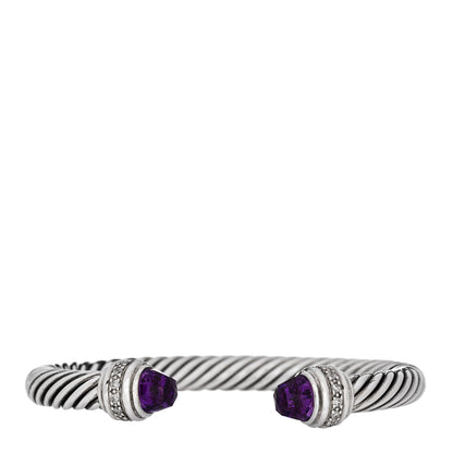David Yurman Sterling Silver Diamond Amethyst 7mm Cable Classics Bracelet 1 of 3