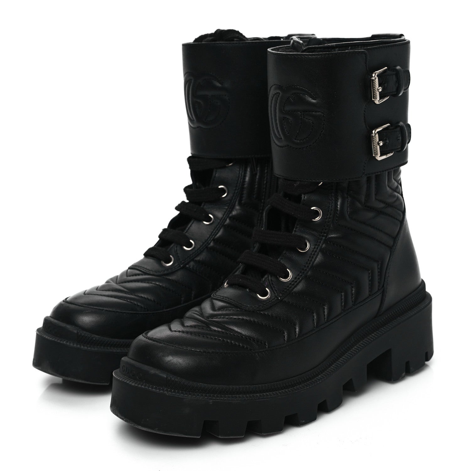 Gucci Nappa Frances GG Matelasse Platform Combat Boots 35.5 Black 3 of 8