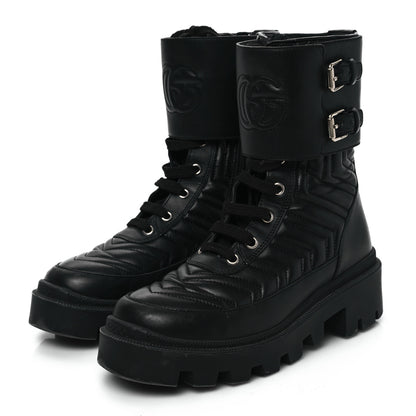 Gucci Nappa Frances GG Matelasse Platform Combat Boots 35.5 Black 3 of 8