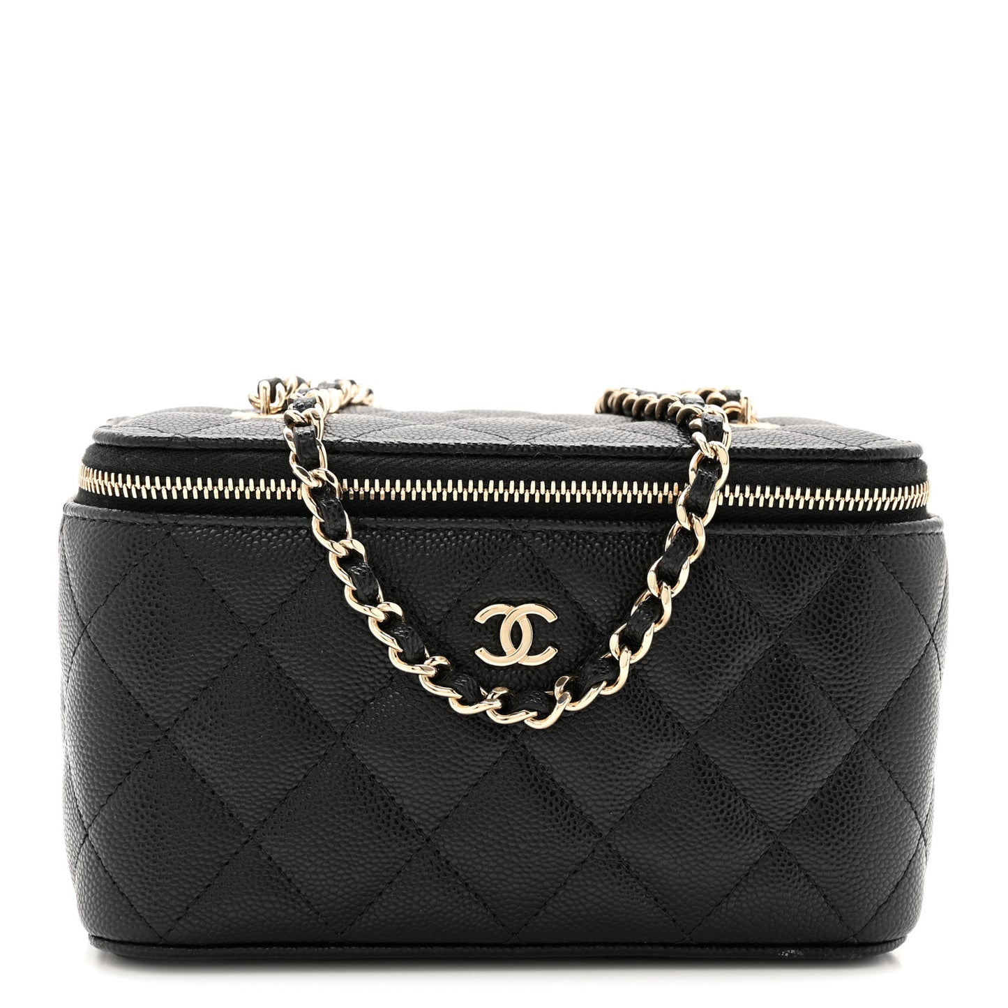 Caviar Quilted Small Vanity Case With Chain Black