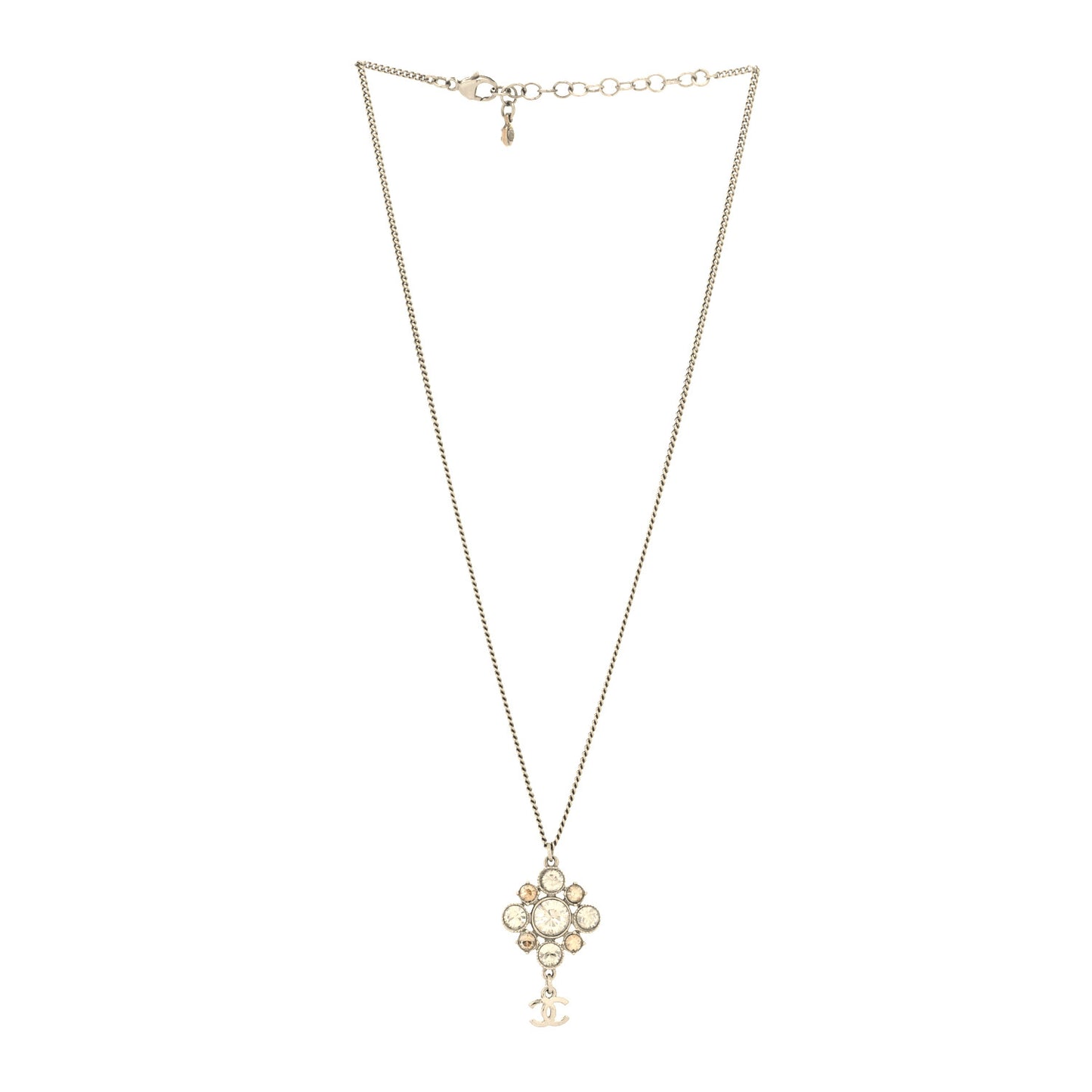 Crystal CC Drop Pendant Necklace Silver