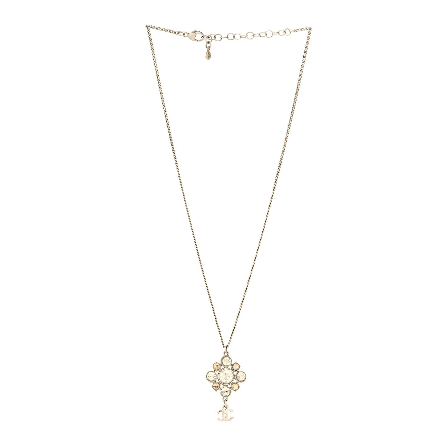 Chanel Crystal CC Drop Pendant Necklace Silver 3 of 5