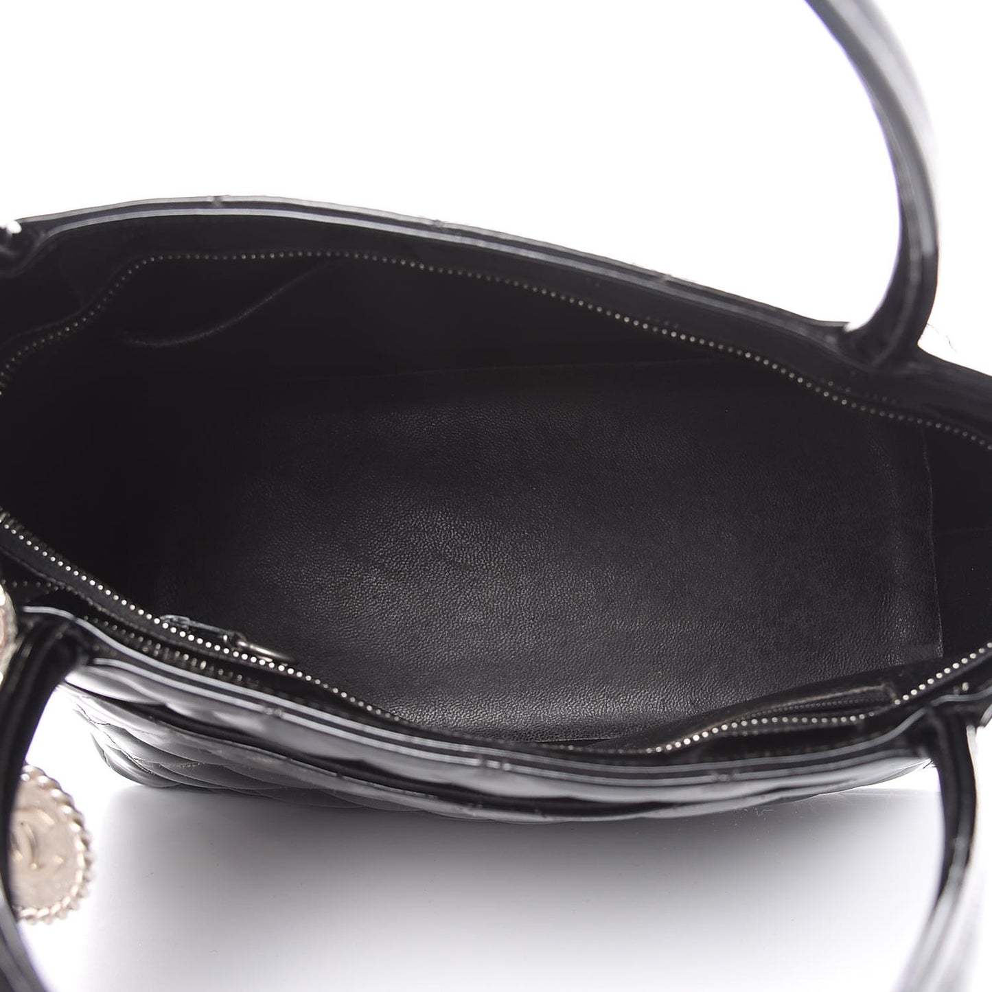 Patent Quilted Medallion Tote Black