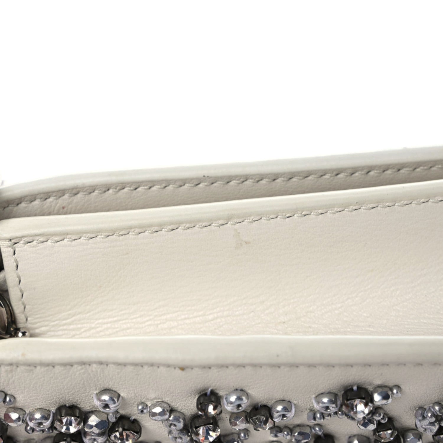 Saint Laurent Calfskin Bead Embellished Kate Monogram Tassel Chain Wallet White 9 of 22
