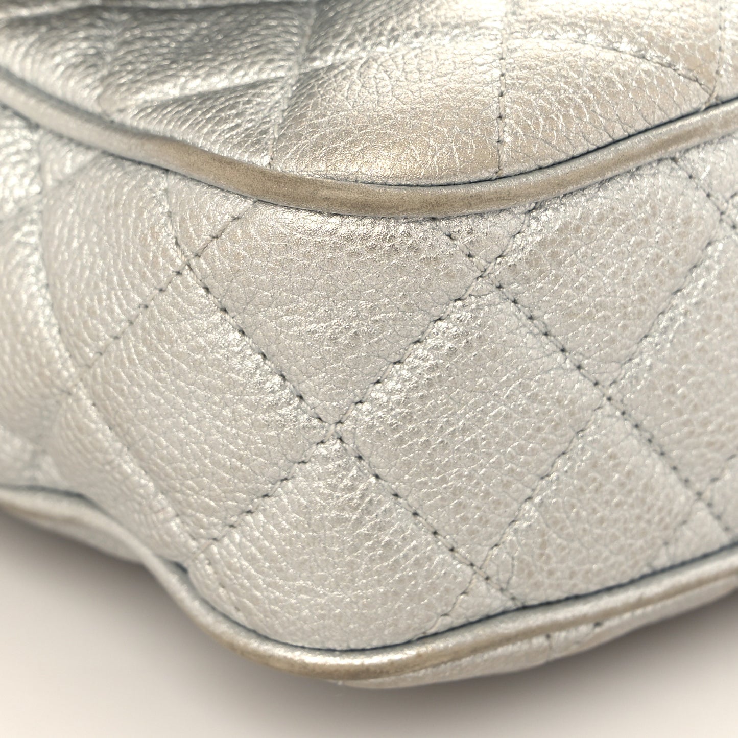 Metallic Grained Calfskin Quilted Small Casual Rock Flap Silver