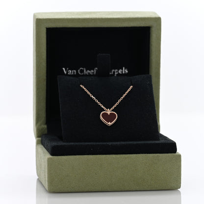 Van Cleef & Arpels 18k Rose Gold Carnelian Sweet Alhambra Heart Pendant Necklace 5 of 5