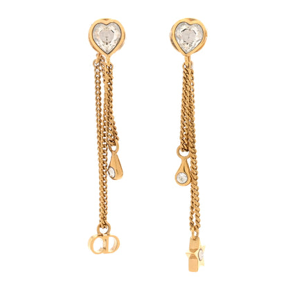 Christian Dior Crystal Heart Dangle Chain Earrings Gold 1 of 4