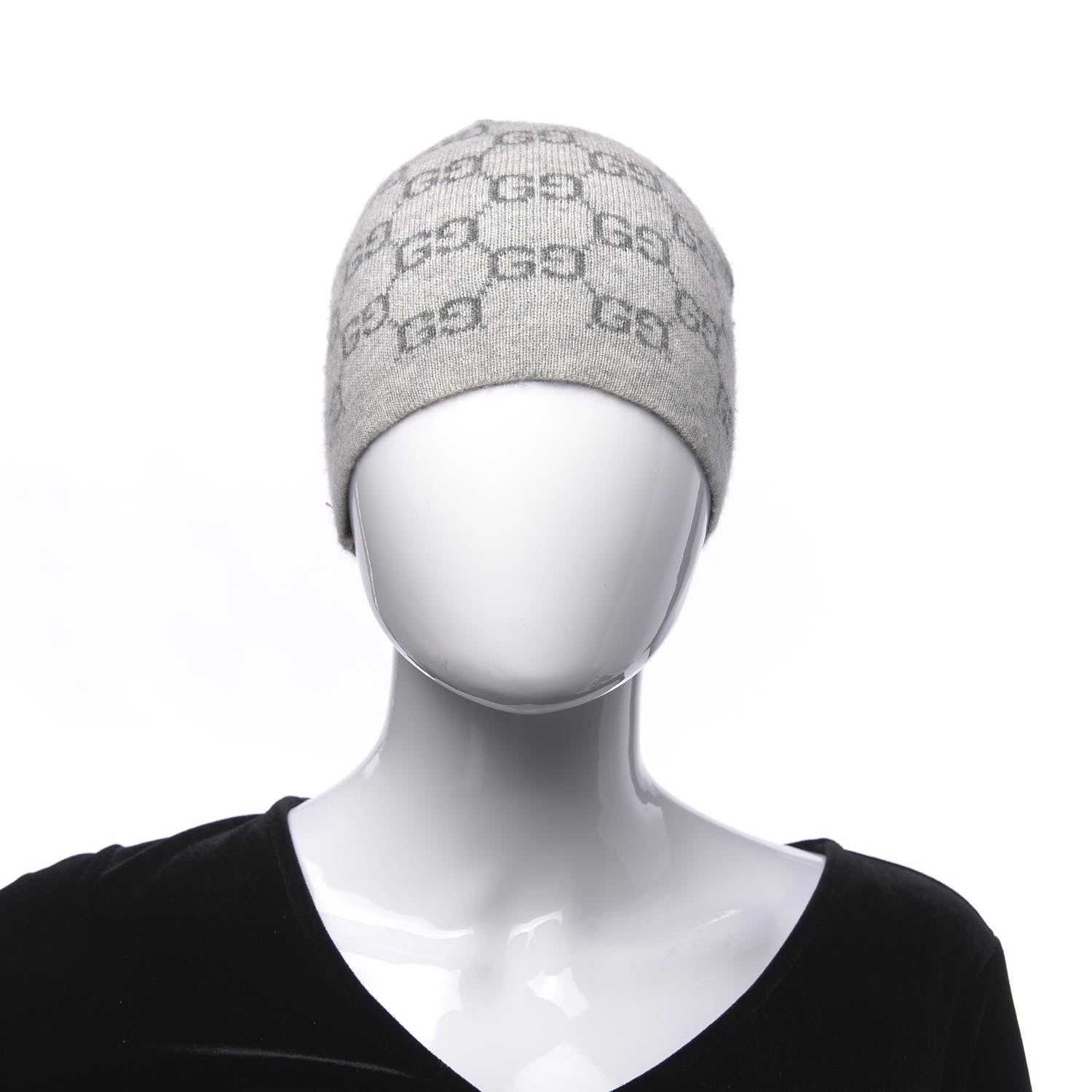 Gucci Cashmere GG Monogram Beanie Hat Grey 2 of 5
